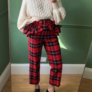 Simone Rocha x H&M Loose Fit Cotton Trousers Pants in Red Black Tartan Check